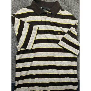KR3W Men's Striped Polo Shirt Small Black Yellow Gray Cotton Blend